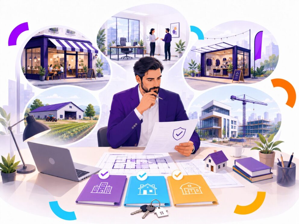 Professionnel immobilier analysant des contrats, plans et dossiers de baux